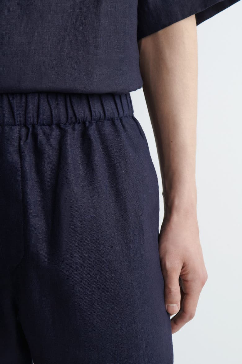 Elasticized Linen Regular-fit Tapered Pants, Alternate, color, NAVY