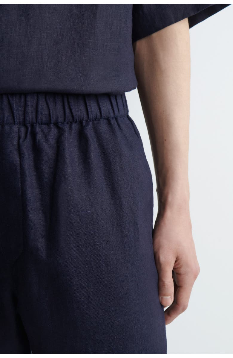 COS Elasticated Linen Regular-fit Tapered Trousers, Alternate, color, Navy