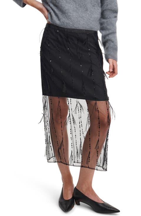 Geena Sequin and Ostrich Feather Midi Skirt