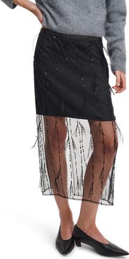 rag & bone Geena Sequin and Ostrich Feather Midi Skirt