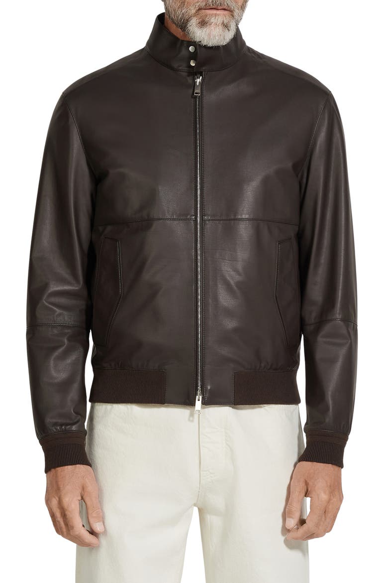 Leather Jacket, Main, color, DARK BROWN SOLID