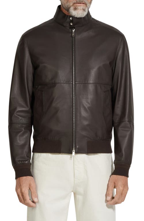 Shop Zegna Leather Jacket In Dark Brown Solid