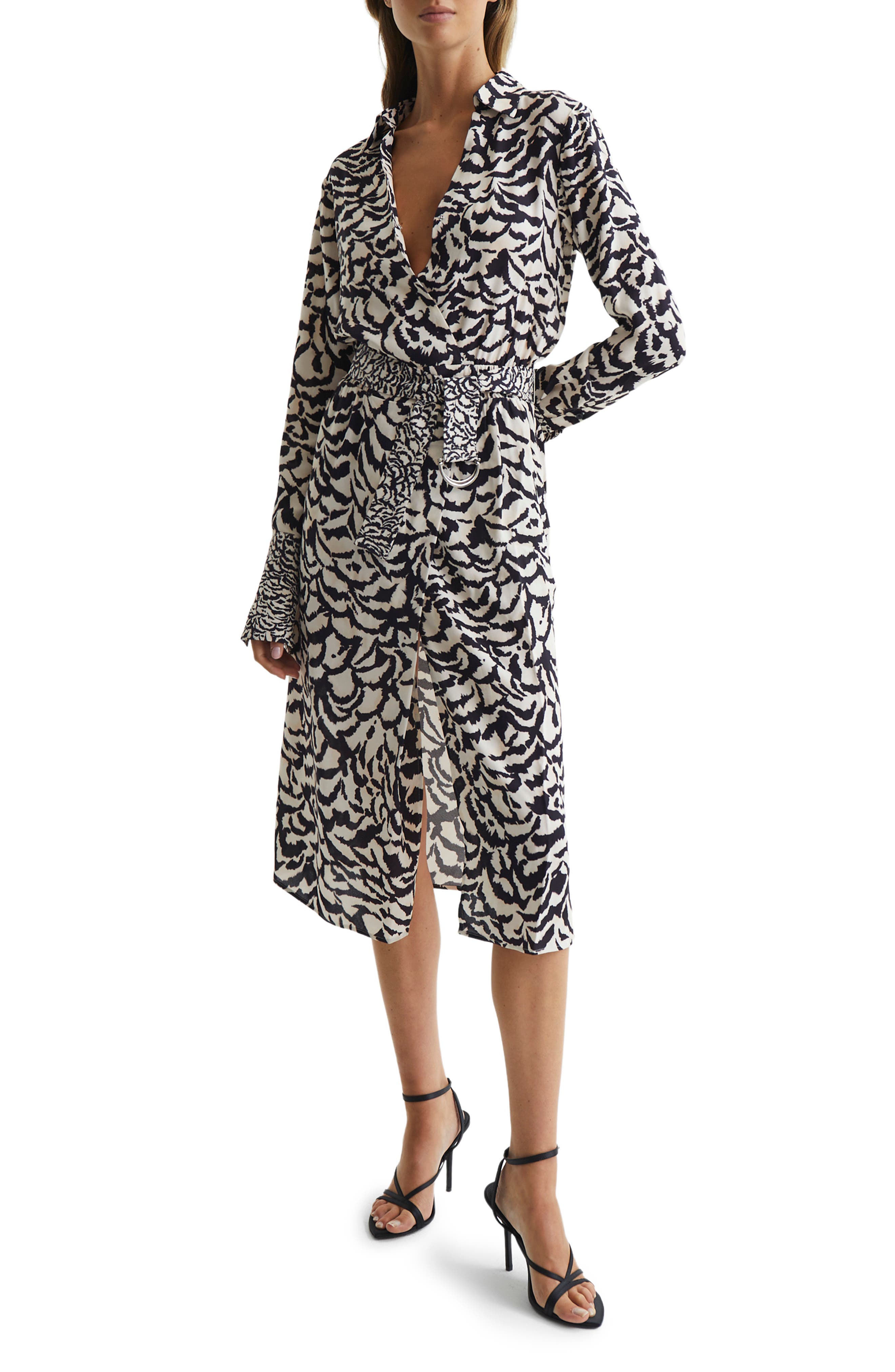Evie Animal Print Belted Long Sleeve Dress