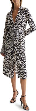 Reiss Evie Animal Print Belted Long Sleeve Dress