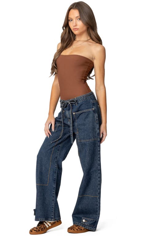 Edikted Loren Strapless Bodysuit In Brown