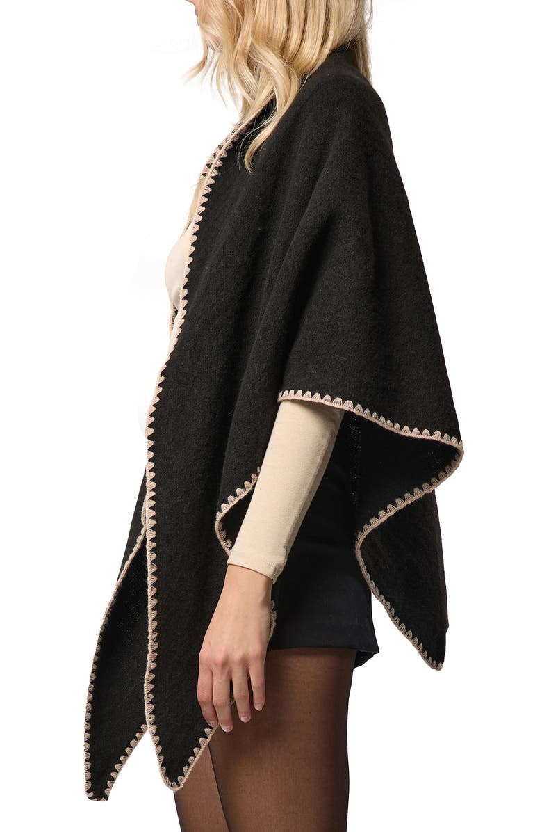 SAACHI Triangle Knit Trim Shawl, Alternate, color, Black