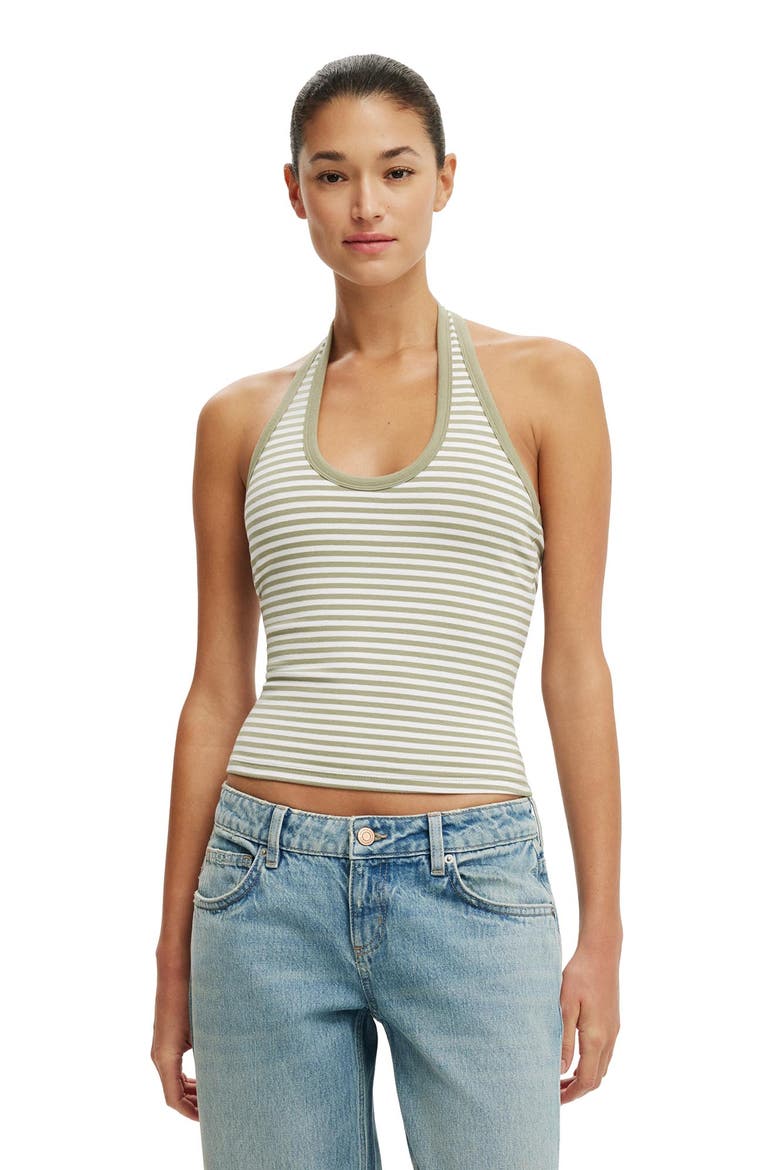 Women's Everyday Smooth Scoop Halter, Main, color, Madi Stripe Pale Eucalptus