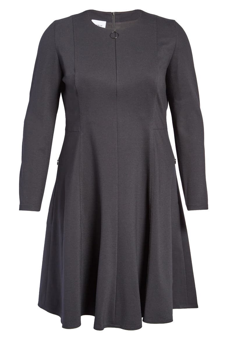 Elements Long Sleeve Jersey Fit & Flare Dress, Alternate, color, BLACK