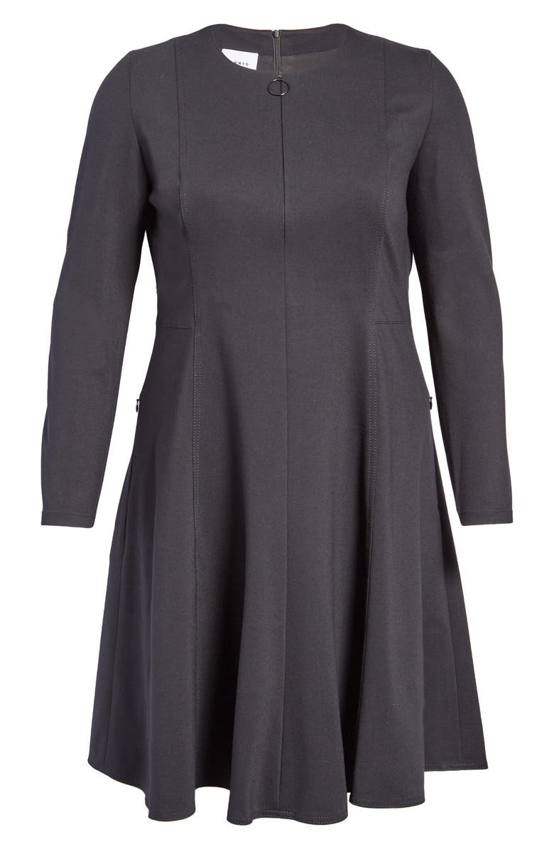 Akris punto Elements Long Sleeve Jersey Fit & Flare Dress, Alternate, color, Black