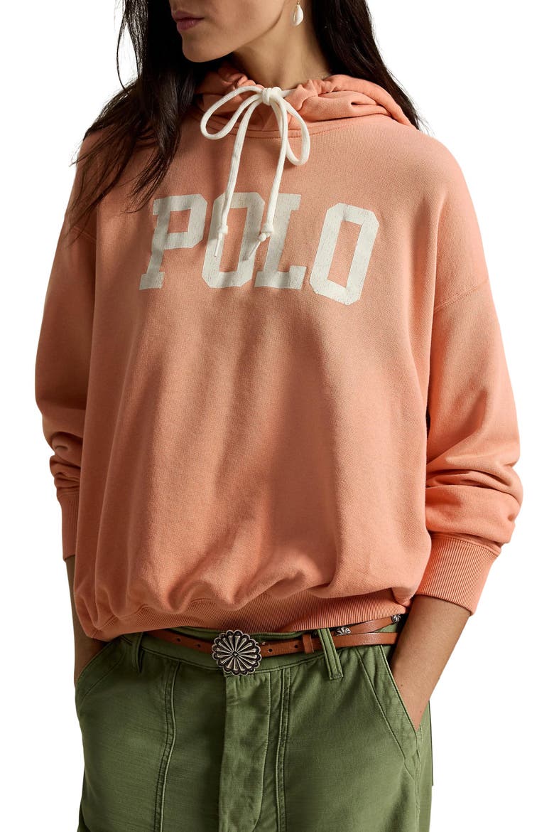 Logo Lightweight Cotton Blend Fleece Hoodie, Main, color, PASTEL CORAL