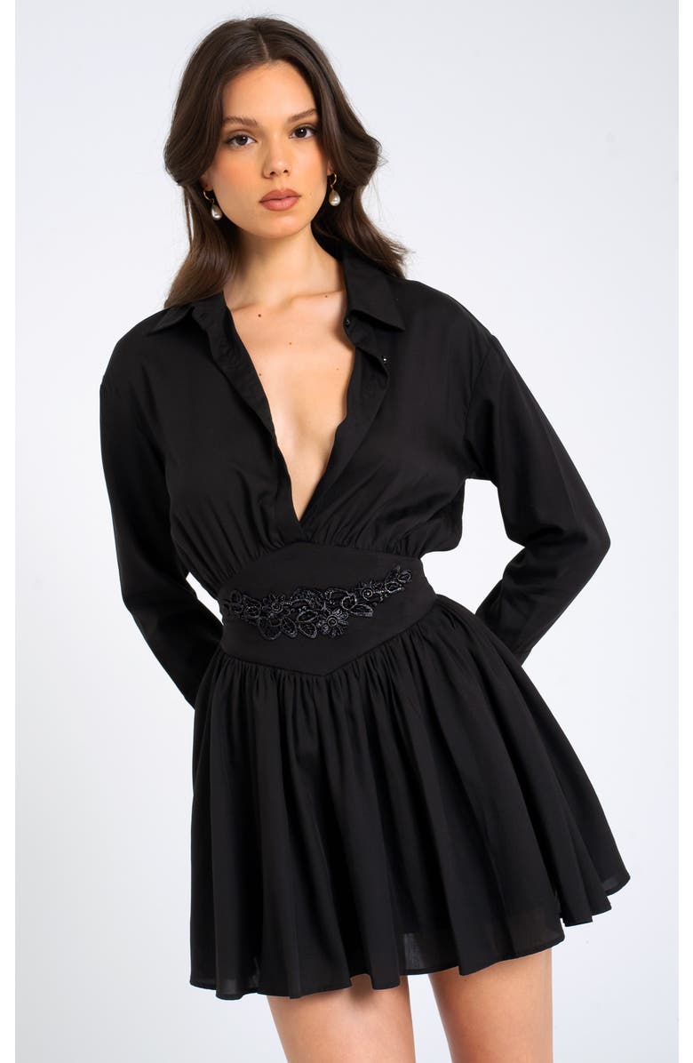 Miss Circle Jamilia Locyell Mini Shirt Dress with Waist Detail, Main, color, Black