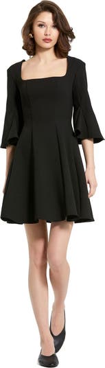 【Mac Duggal】クレープスクエアネック3/4スリーブGodetミニ Mac Duggal Crepe Square Neck 3/4 Sleeve Godet Mini Dress