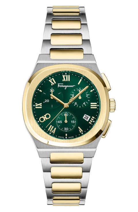 Elliptical Two-Tone Bracelet Strap Chronograph Watch, 38mm