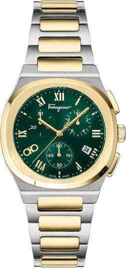FERRAGAMO Elliptical Two-Tone Bracelet Strap Chronograph Watch