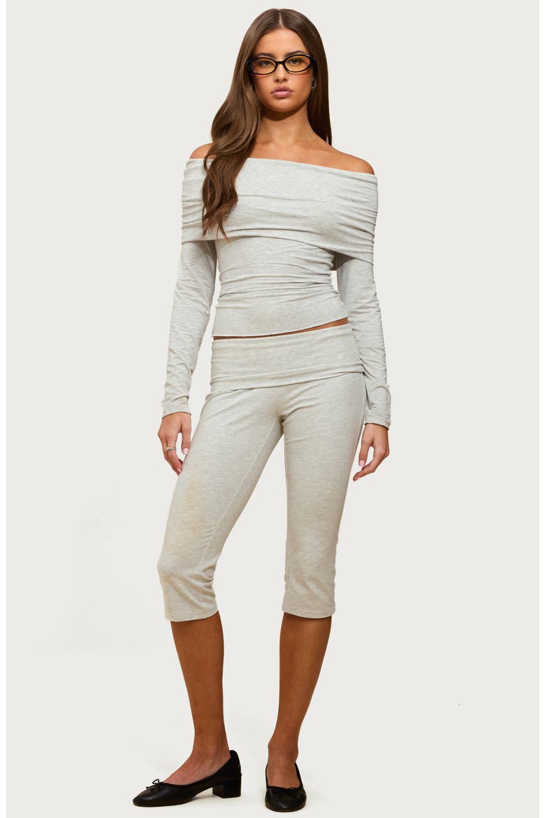 Habiba Foldover Off the Shoulder Crop Top, Alternate, color, GRAY-MELANGE