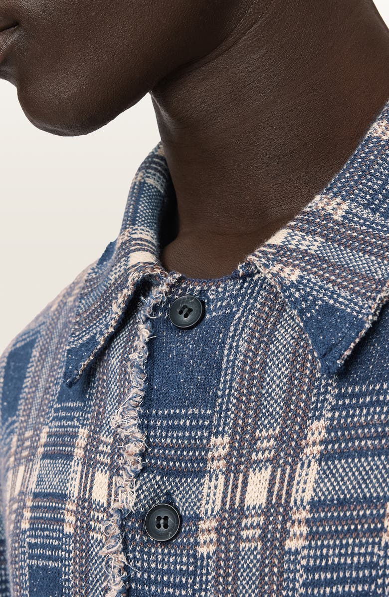 AllSaints Troppo Plaid Frayed Trim Button-Up Shirt, Alternate, color, Moonstone Blue