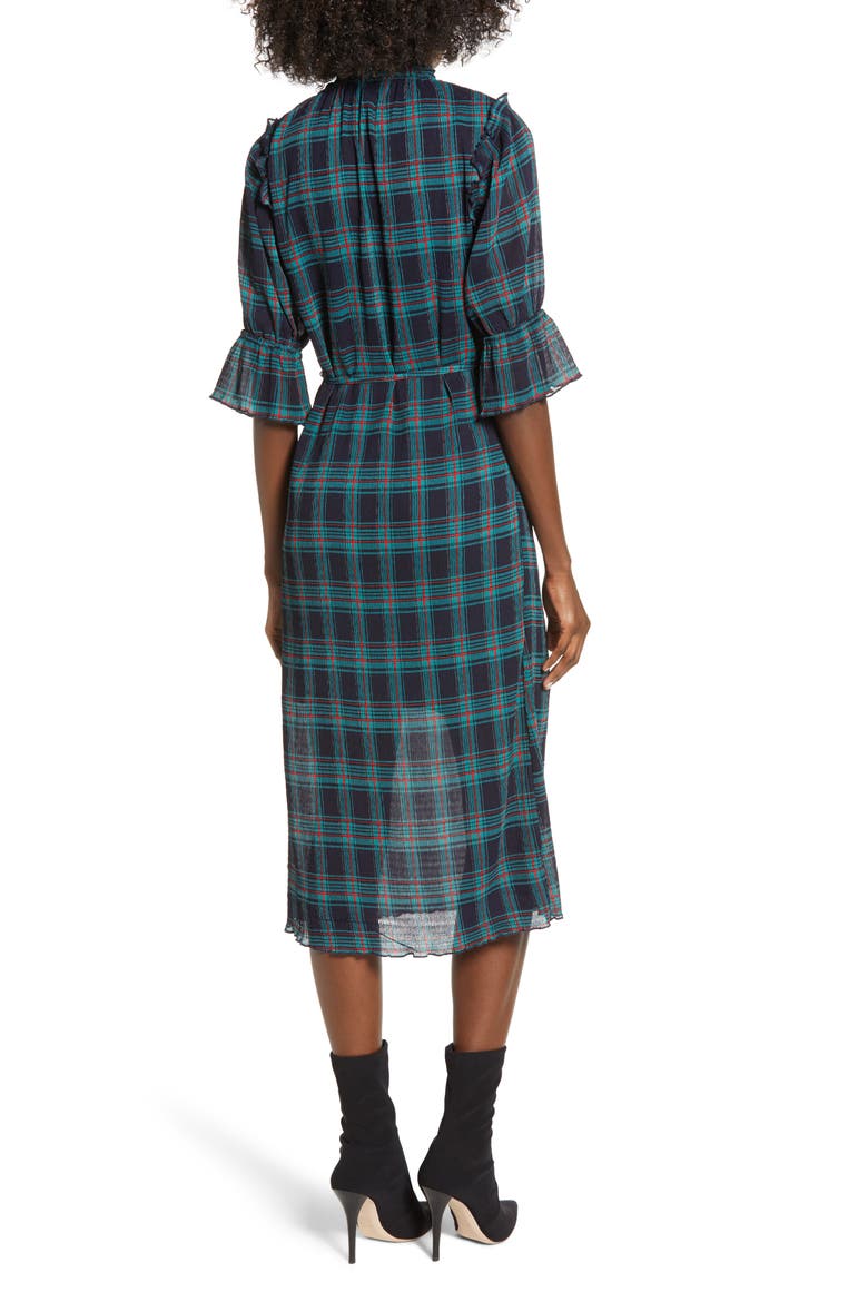 Zone Tartan Midi Dress, Alternate, color, NAVY W RED