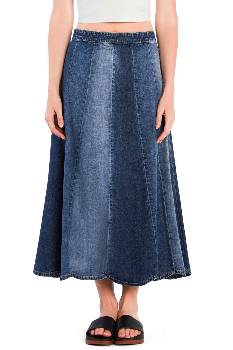 Patchwork Denim Maxi Skirt, Main, color, MIXED BLUE