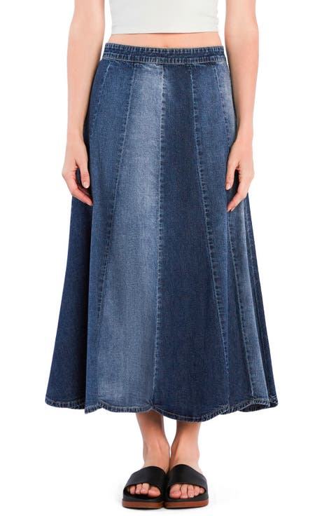 Patchwork Denim Maxi Skirt