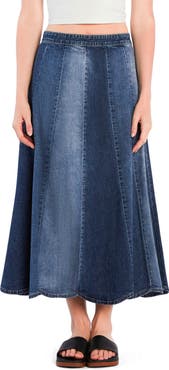 Wash Lab Denim Patchwork Denim Maxi Skirt