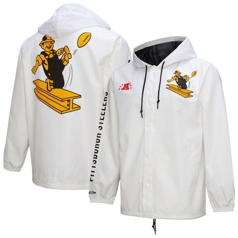 Men's Mitchell & Ness  White Pittsburgh Steelers Vintage Logo Coaches Full-Snap Hoodie Jacket