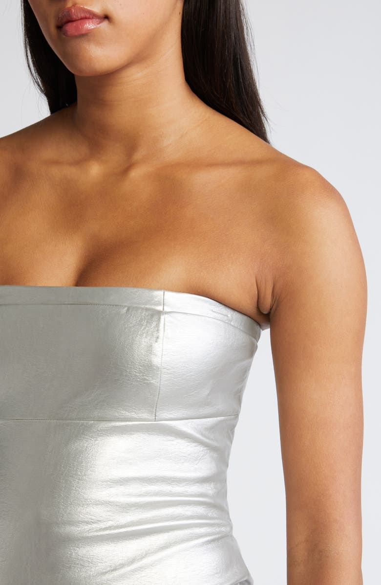 Mistress Rocks Strapless Metallic Faux Leather Minidress, Alternate, color, 