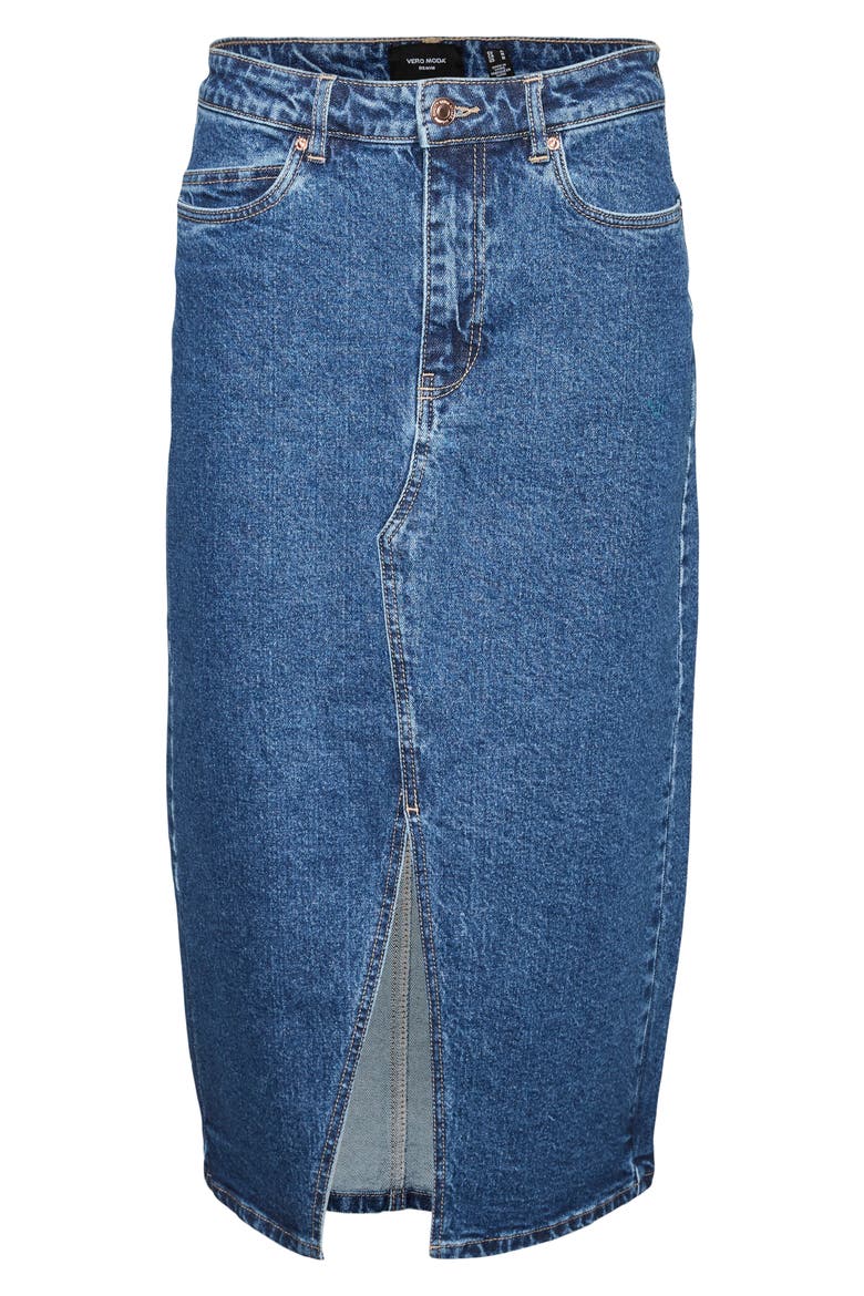 Veri Denim Midi Skirt, Alternate, color, MEDIUM BLUE DENIM