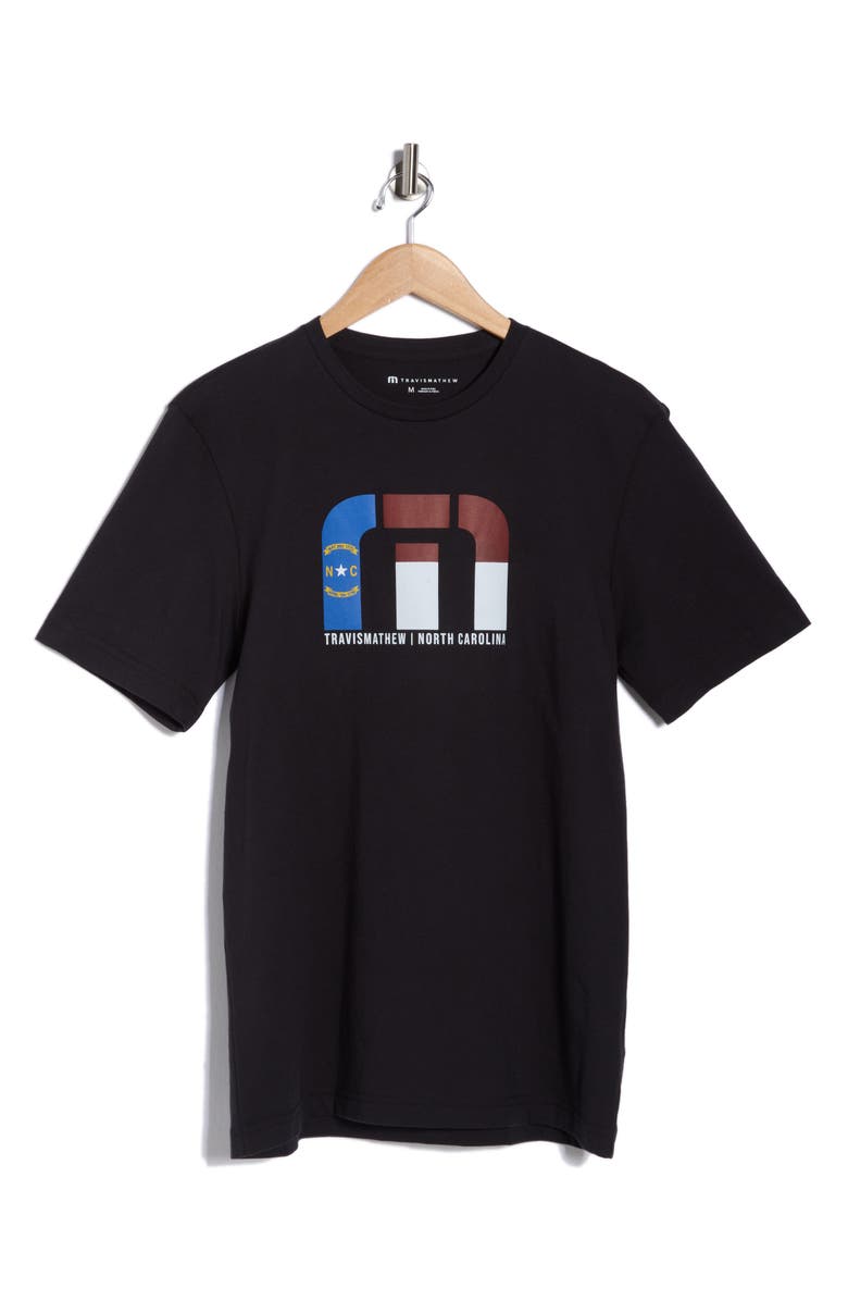 TravisMathew Record Locator Cotton Graphic T-Shirt, Main, color, Black