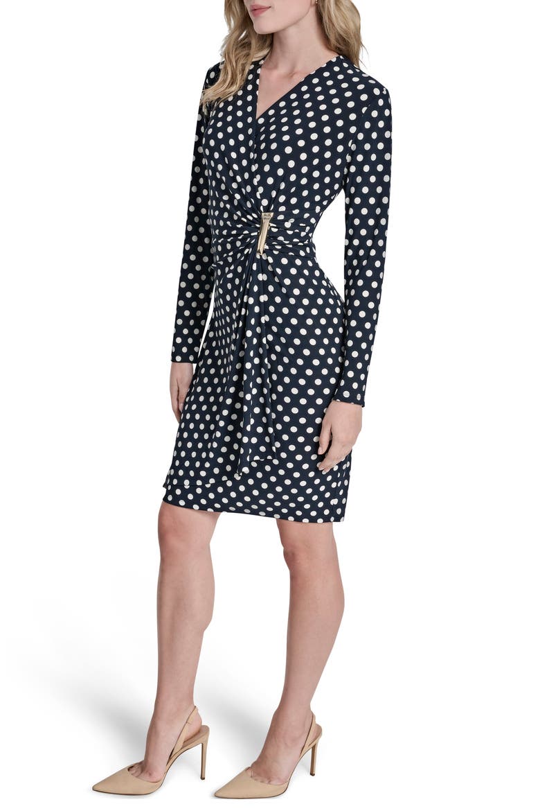 Faux Wrap Drape Long Sleeve Sheath Dress, Alternate, color, SPRING NAVY