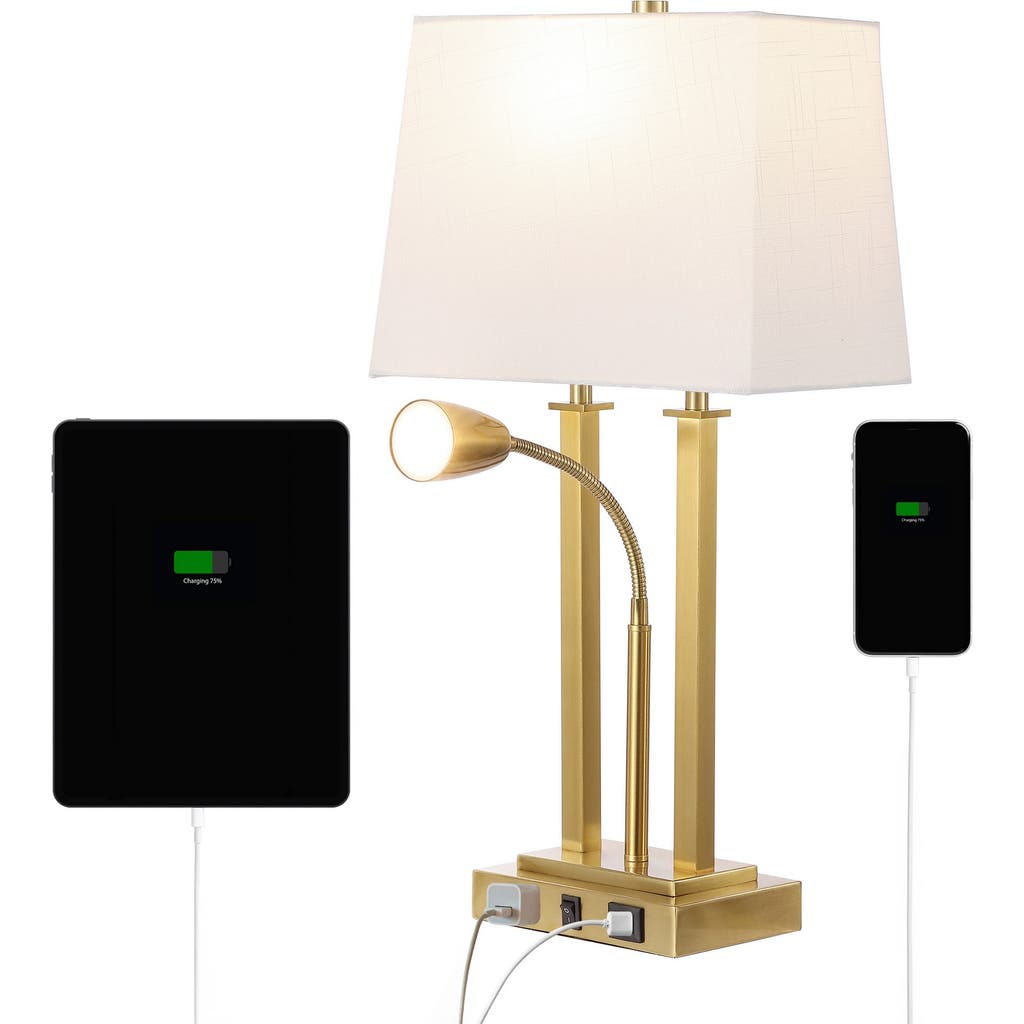 Jonathan Y Blaire 23.75" 2-light Modern Farmhouse Metal Led Table Lamp With Usb Charging Port In Brass Gold