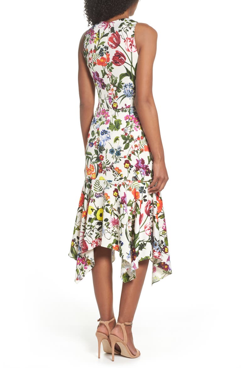 Botanical Print Charmeuse Midi Dress, Alternate, color, SOFT WHITE/ MULTI