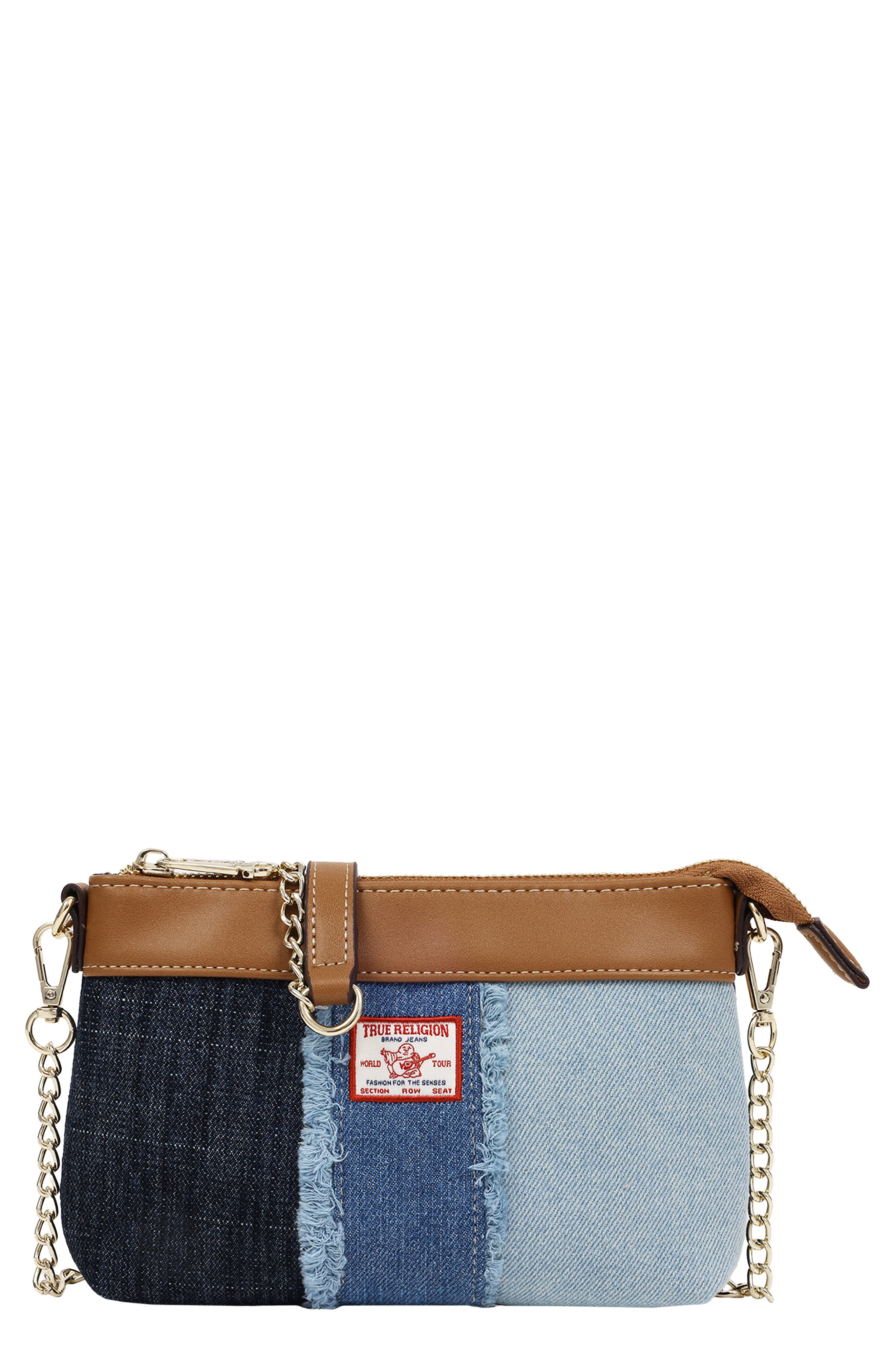 Frayed Denim Pouch on a Chain, Main, color, DENIM/ BLUE
