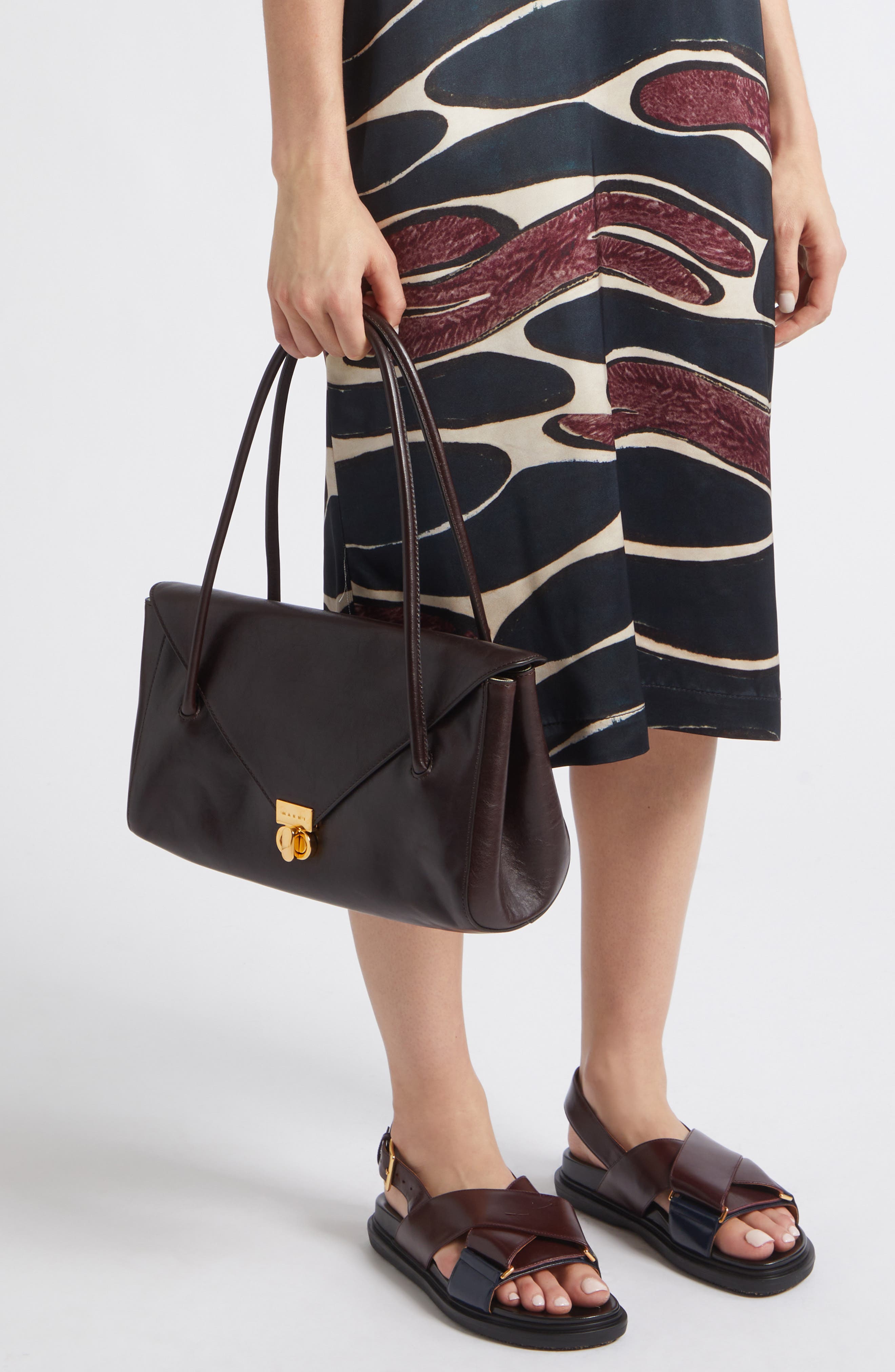 Leather East/West Shoulder Bag, Alternate, color, METAL BROWN