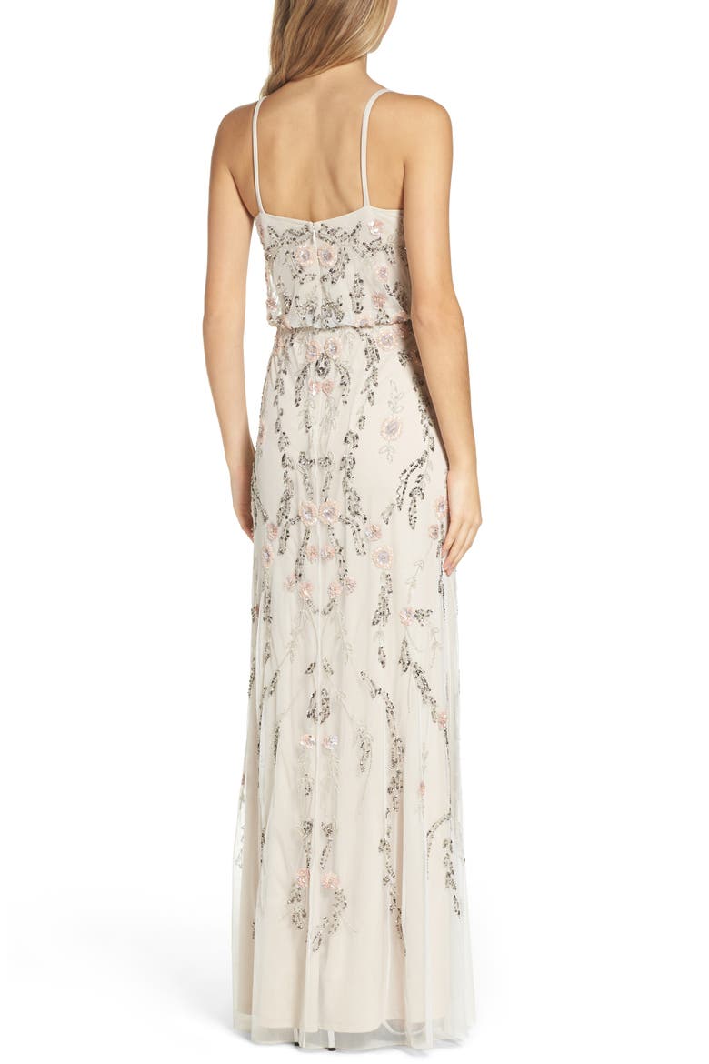 Mesh Blouson Gown, Alternate, color, IVORY MULTI