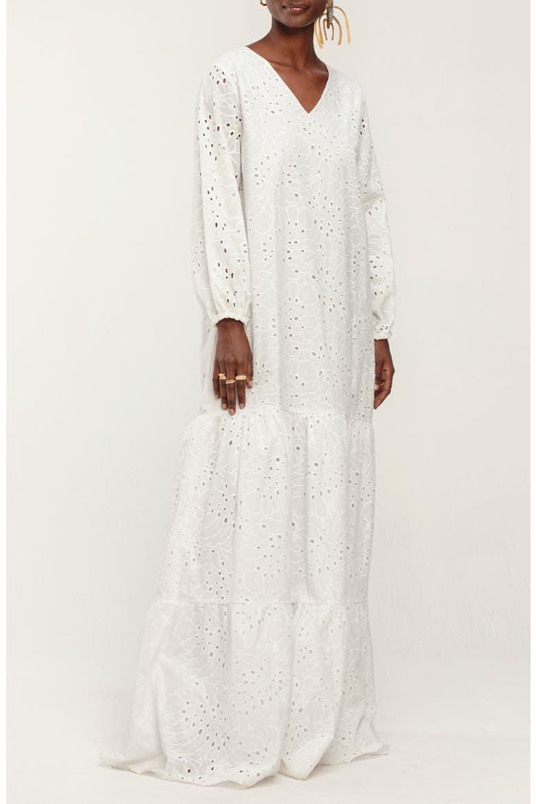 Penda Floral Long Sleeve Eyelet Dress, Main, color, WHITE