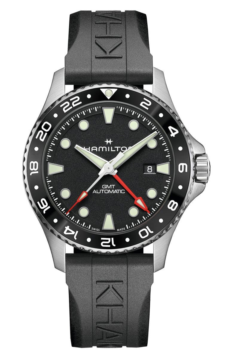 Hamilton Khaki Navy Scuba GMT Automatic Rubber Strap Watch, 43mm, Main, color, 