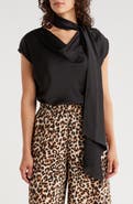 Renee C Cap Sleeve Satin Top with Scarf
