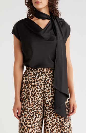 Renee C Cap Sleeve Satin Top with Scarf