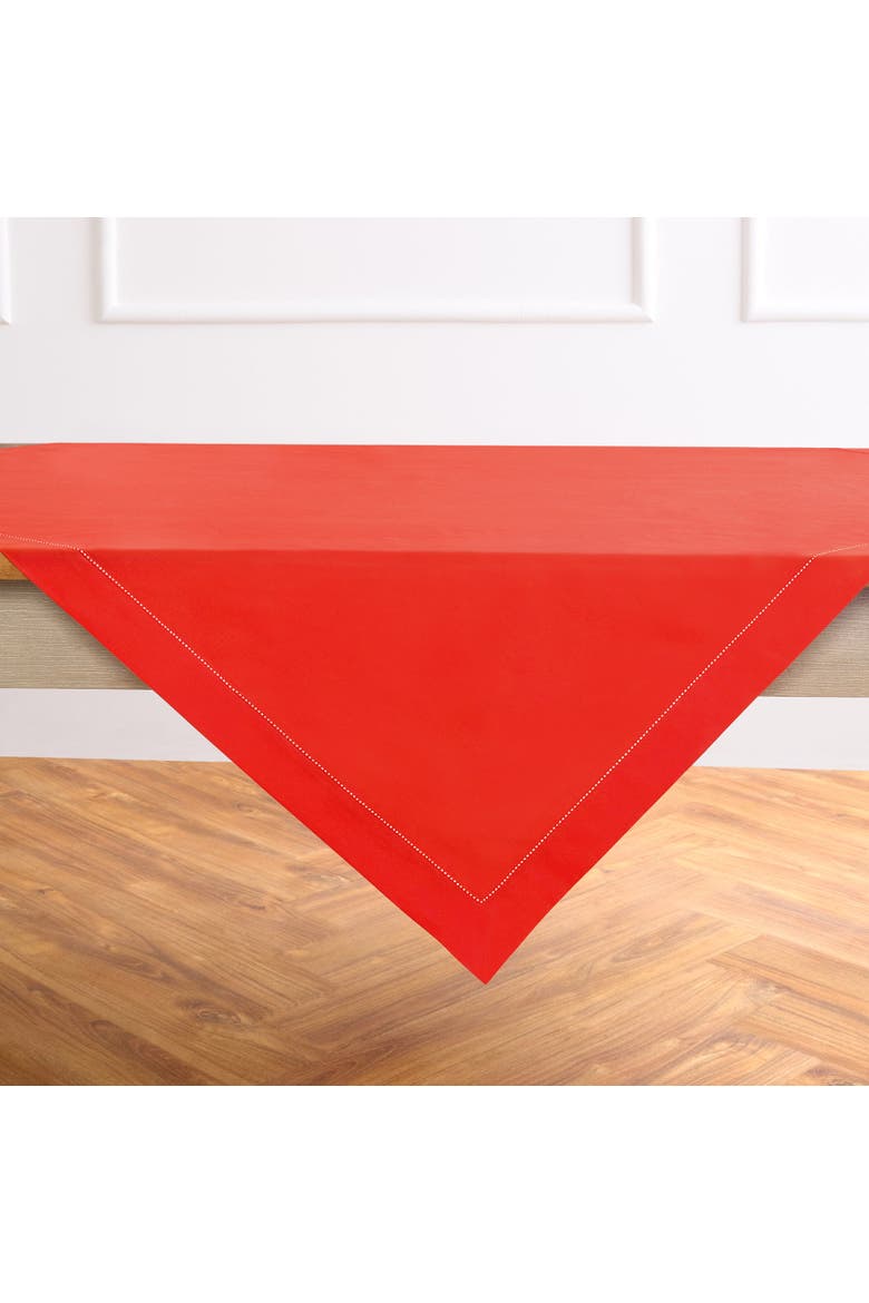 Cotton Linen Hemstitch Table Throw 52 x 52 Inch, Main, color, Poppy Red