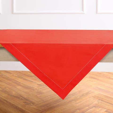 Cotton Linen Hemstitch Table Throw 52 x 52 Inch for Dining Table, Holiday and Everyday Table Decor