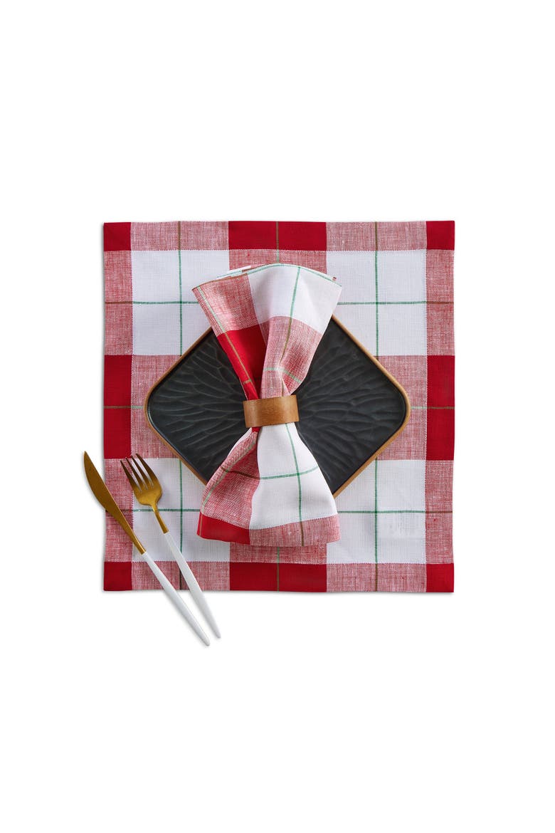 Linen Square Placemats Set of 4, 14 x 14" - Very Merry Plaid, Alternate, color, Very Merry