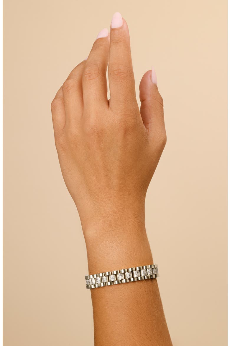 CZ Accent Watch Chain Bracelet, Alternate, color, SILVER