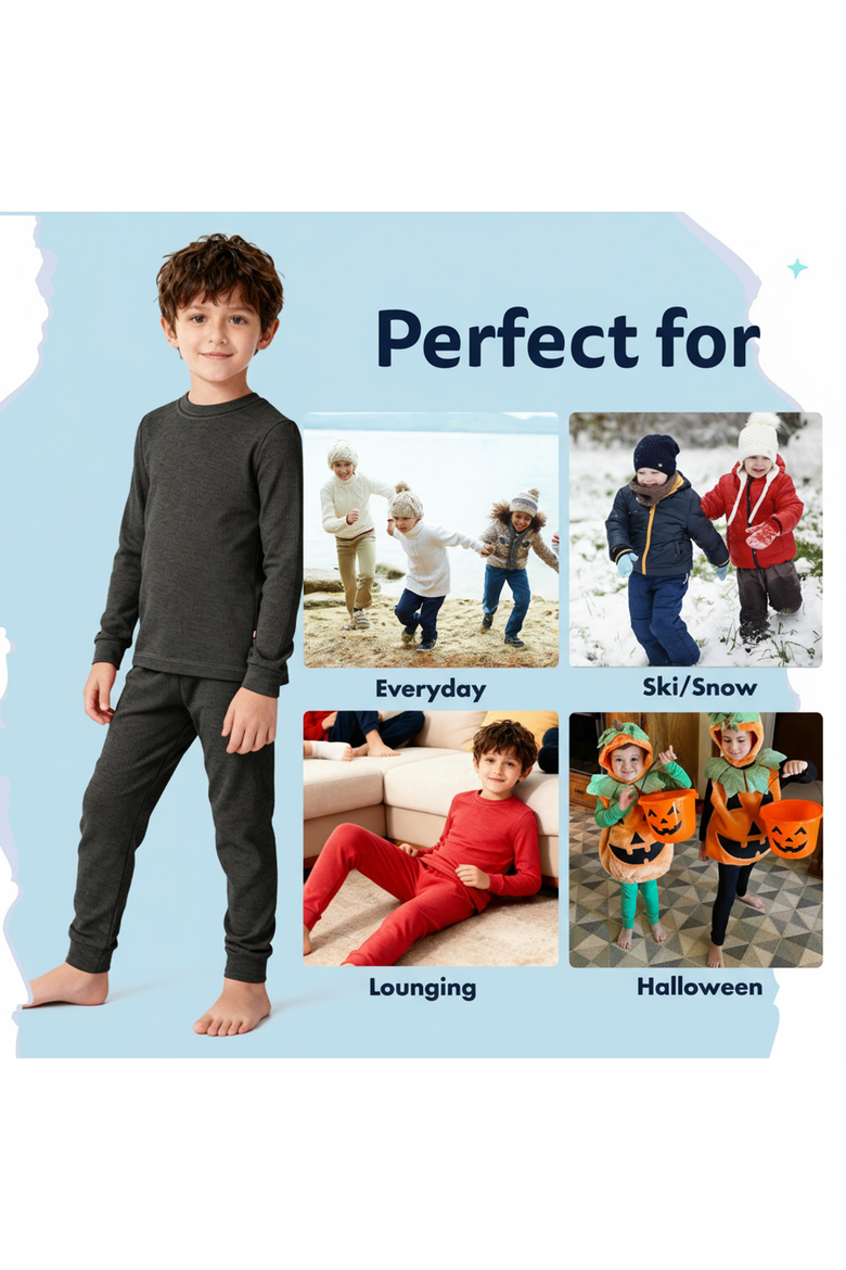 Boys Soft & Cozy Thermal Long Johns 2-Piece Set, Alternate, color, Black
