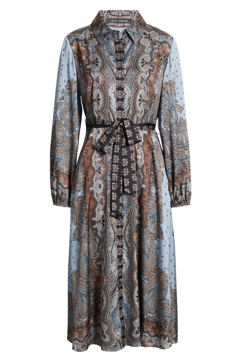 Mixed Paisley Long Sleeve Midi Shirtdress, Alternate, color, BLUE MULTI
