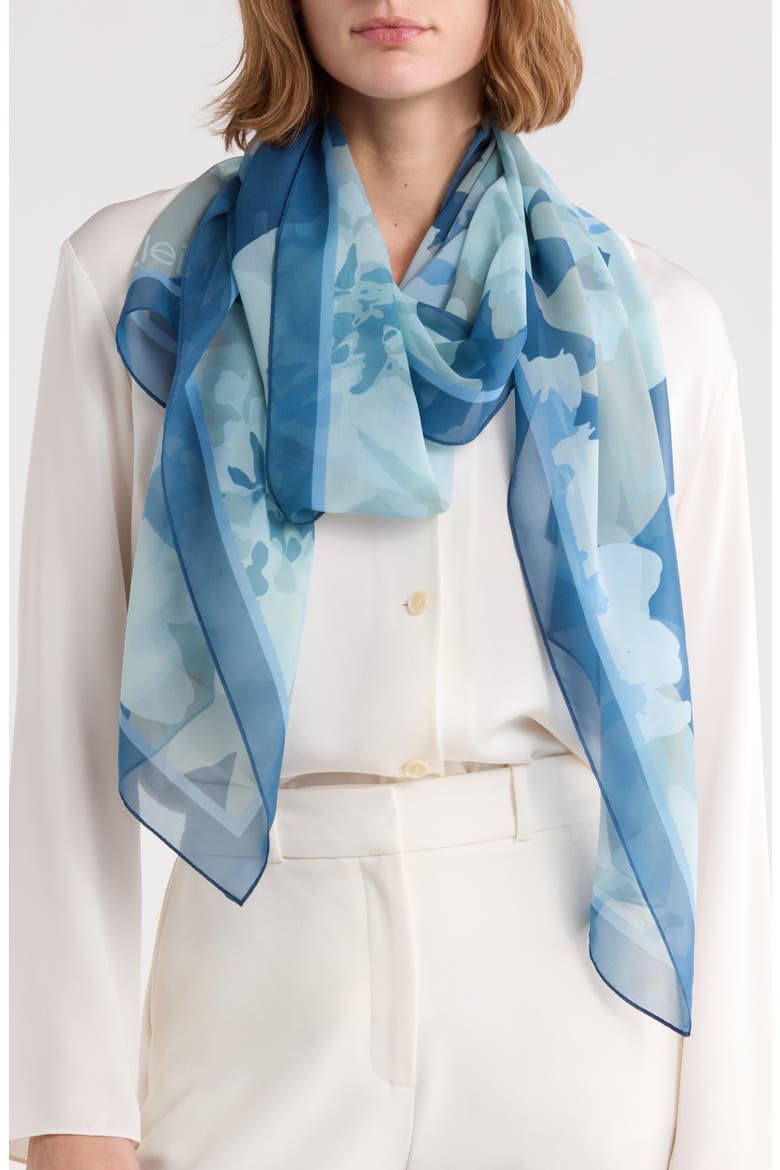 Dusty Floral Chiffon Wrap Scarf, Main, color, INDIGO