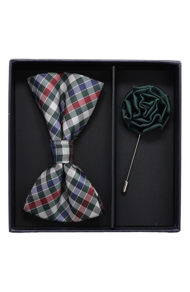Ben Sherman Bow Tie & Lapel Pin Set, Main, color, Hunter Green Navy