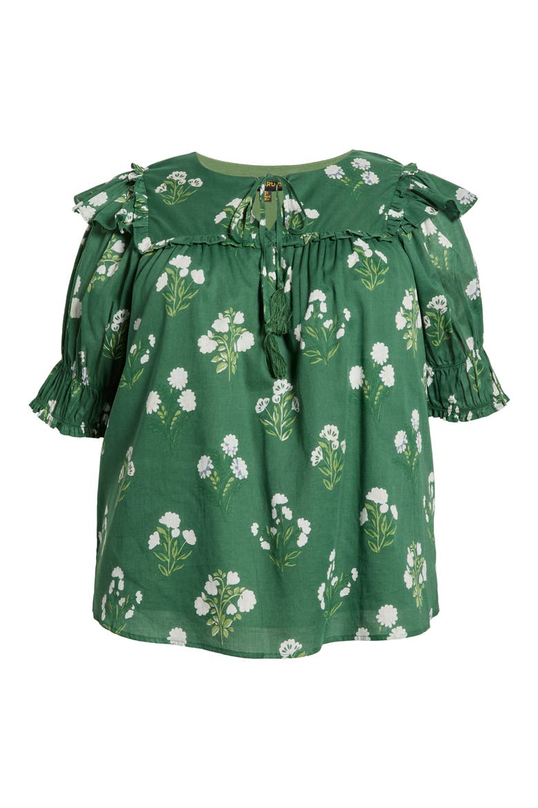 Kestrel Auria Floral Ruffle Puff Sleeve Cotton Top, Alternate, color, CREAM-GREEN