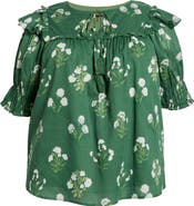 SUGARLIPS Kestrel Auria Floral Ruffle Puff Sleeve Cotton Top