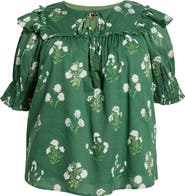 SUGARLIPS Kestrel Auria Floral Ruffle Puff Sleeve Cotton Top