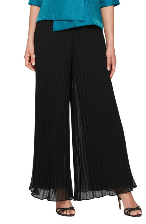 Pleated Wide Leg Chiffon Pants